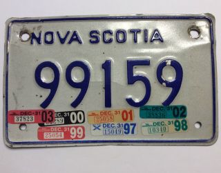 2003 Nova Scotia Motorcycle License Plate 99159 Atv 7 Registration Stickers Rare