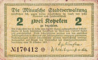 2 Kopeken Vg Banknote From German Occupied Lithuania 1915 Rare