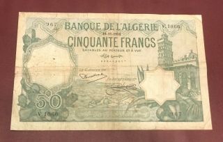 Algeria Algerie 50 Francs French Colony 1932 Rare Date