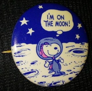 1969 Schultz Snoopy Im On The Moon Badge Button Pin Authentic Very Rare L@@k J