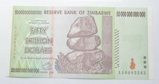 Rare 2008 50 Trillion Dollar - Zimbabwe - Uncirculated Note - 100 Series 724