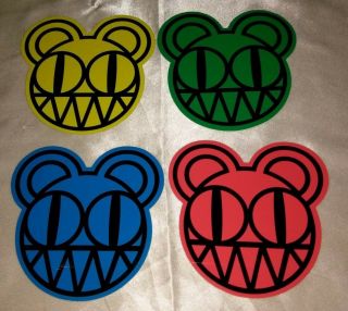 Four Radiohead Kid A Promo Stickers - Red,  Blue,  Green,  Yellow - Rare Year 2000