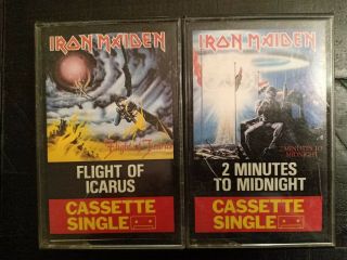 Rare Iron Maiden Singles Cassettes.  Flight Of Icarus & 2 Min To Midnight.  Wow