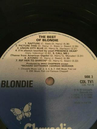 BEST OF BLONDIE - 1981 LP,  RARE DEBBIE HARRY POSTER - GREATEST HITS 5
