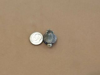 RARE Vintage Sterling Silver Clam Shell with Pearl Charm Pendant 2