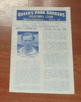 1946 Queens Park Rangers Reserves V Watford Reserves.  Rare.