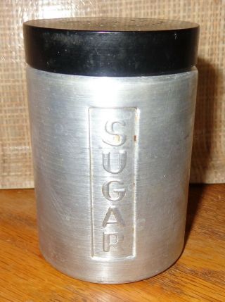 Old Vintage Italy Brushed Aluminum Metal Kitchen Canister Sugar Shaker Rare Htf