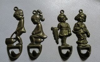 Vintage Rare Brass Novelty Bathroom Hooks Boys And Girls Made In Italy Set Of 4