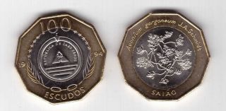 Cape Cabo Verde - Rare Bimetal 100 Escudos Unc Coin 1994 Year Flower Km 38a
