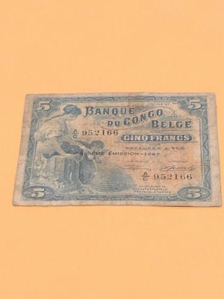 Belgian Congo 5 Francs.  P 13ad - Rare