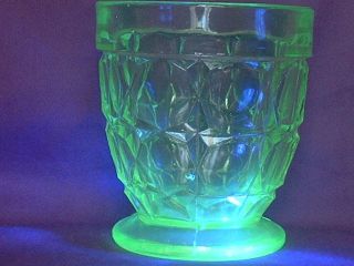 Pressed Vaseline Uranium Glass Tumbler Rare Item Possibly American.  C.  1920.  N.  R.