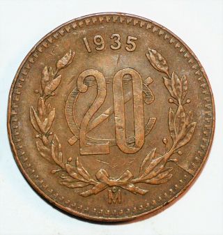 1935 20 Centavos Coin Mexico World Foreign Bronze Old Rare Collectible