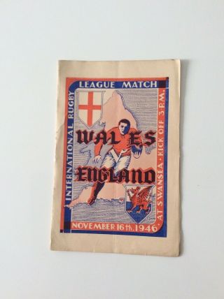 Wales V England 16.  11.  1946 Rare International Played At Swansea - Wales