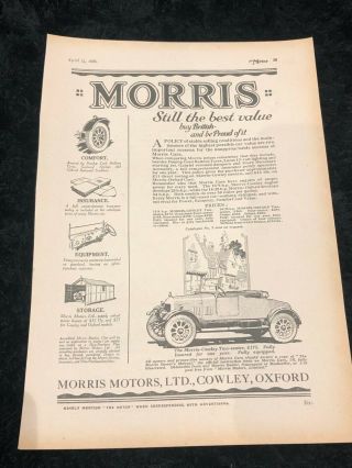 Extremely Rare Morris / Mg Car Advert / Extract Apr 14th 1925