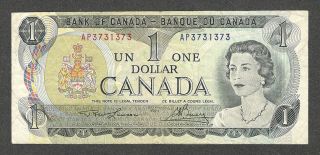 1973 Radar $1.  00 3731373 Rare Three Digit Key Bank Of Canada Qeii One Dollar