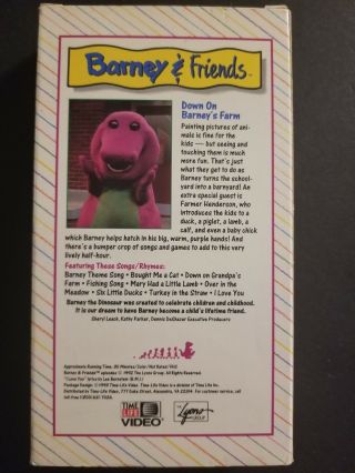 Barney & Friends - Down On Barney ' s Farm (VHS,  1993) Time Life RARE 2