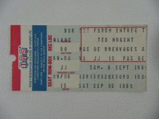 Ted Nugent At The Montreal Forum 06/11/1980 Ticket Live Concert Rare Collectible