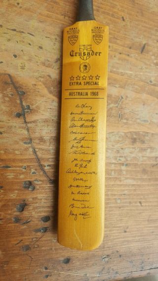 Rare Miniture Signed Cricket Bat Australia 1968 By Crusader 11 