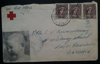 Rare 1943 Australia Red Cross Cover With Photo Of Crying Child To Victoria