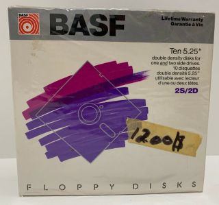 10 Vintage Basf Double Density 5 1/4” 2s 2d Floppy Disk Diskette Rare