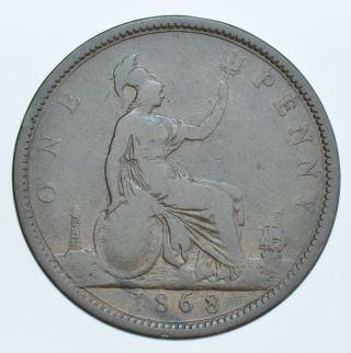 Rare 1868 Penny British Coin From Victoria Fine [r8]