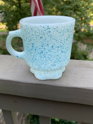Vintage Fire King Azurite Blue Speckled Mug Cup Flower Base Hard To Find Rare