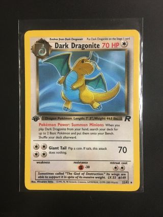 Pokémon Tcg - Dark Dragonite 1st Edition - Team Rocket Set 22/82 Non Holo Rare