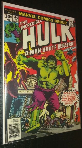 1976 Marvel The Incredible Hulk Issue 206 Comic Book Vintage Rare Sleeved/board