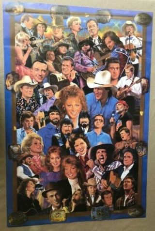Rare.  Vintage Country Music Poster Legends Collage 24x36 " Art Willie