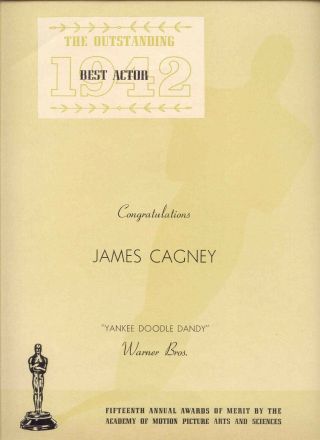 1943 Rare Warner Bros. ,  James Cagney " Yankee Doodle Dandy " Oscar Congrats Ad