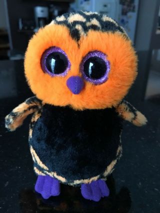 Ty Beanie Boos 6 Inch Haunt The Owl Halloween Special Edition Orange Purple Rare