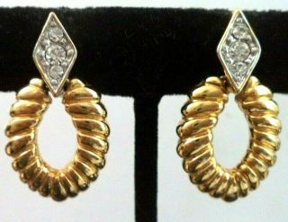 Rare Vintage Signed Piscitelli Rhinestone Gold Tone 1 1/4 " Clip Earrings G704m