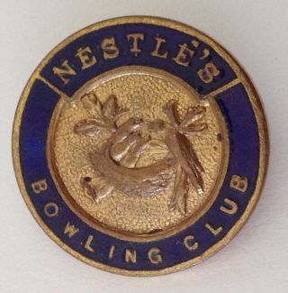 Nestles Bowling Club Badge Pin Chocolate Factory Bird Design Rare Vintage (m12)