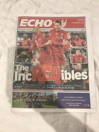 Rare - Liverpool V Barcelona Echo Newspaper - Wednesday 8th May 2019 Edition