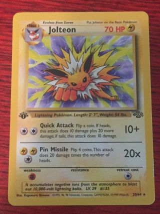 Pokemon Card Jungle 1st Edition Jolteon 20/64.  Rare Wotc