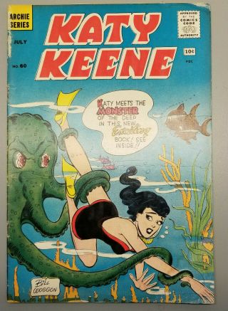 Katy Keene 60 Rare Sea Monster Chasing Her | Vg | 1961
