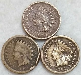 1859 - 1862 & 1863 Copper Nickel Indian Head Cent Rare Better Dates See Picture 09