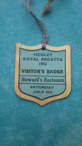 Henley Royal Regatta 1952 Stewards Enclosure Members Visitors Badge Ext Rare Uk