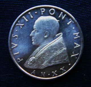 1958 Vatican Italy Ultra Rare Silver Coin 500 Lire Unc Pope Pius Xii