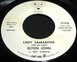 Elton John Lady Samantha/all Across The Havens 45 Rare Orig 1st Us Djm Promo Nm -
