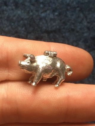 Rare Vintage Charm Porky Pig Opens To Sausages 925 Sterling Silver 5.  5g