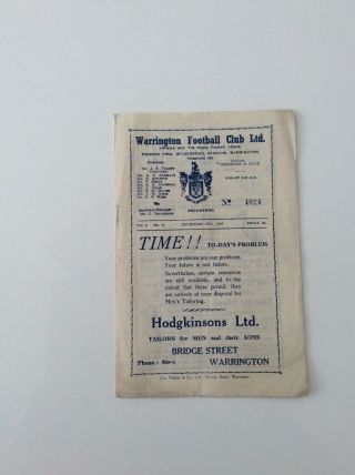 Warrington V Liverpool Stanley 26.  12.  1946 - Rare Item