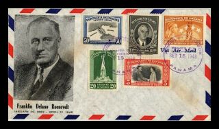 Us Cover Rare Panama Franklin D Roosevelt Fdc Complete Set Air Mail