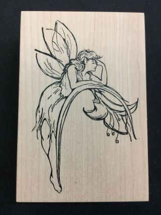 Large Stampa Rosa Rare Fairy With Flower Wood Mounted Rubber Stamp G3h