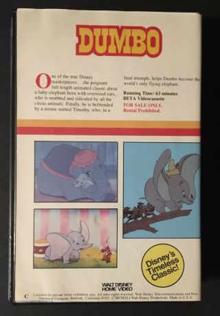 Vintage 1980’s DISNEY DUMBO Betamax Cassette Movie Beta Video RARE 2