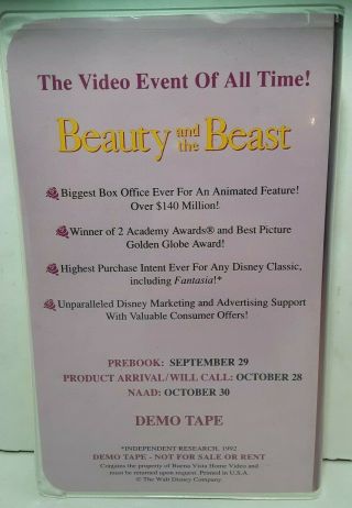 92 Rare Demo - Tape Walt Disney Black Diamond Classic Beauty The Beast VHS 4