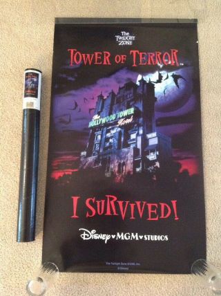 Disney Mgm Studios Twilight Zone Tower Terror " I Survived " Poster Rare 20 X 33