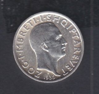 1935 Albania.  Albanian 1 Fr.  Ar.  Silver Coin 5 Gr Rare.  See The Picture.  N 108