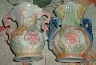 (2) Lusterware Porcelain Vases Made In Brazil 422 - 423 5 ¼ X 3 ½” Rare