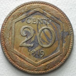 1919 Kingdom Italy King V.  E.  Iii 20 Centesimi On 20 Cents Umberto I Rare